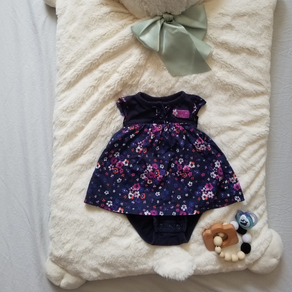 Navy Floral baby girl dress/onsie 3mo